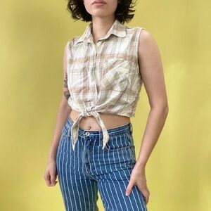 Plaid Sleeveless Tie-Front Top